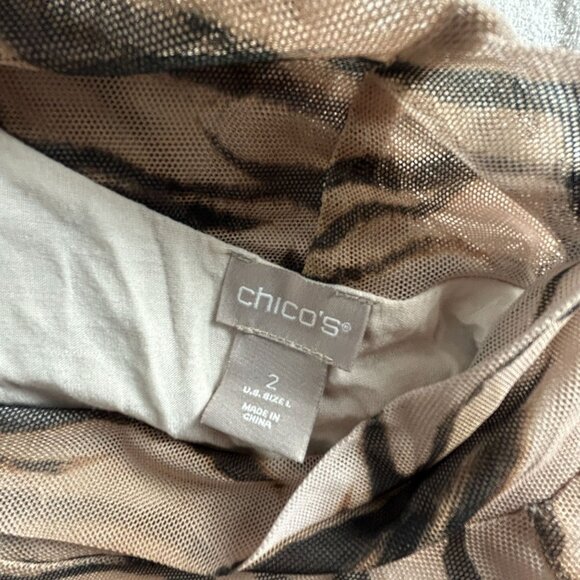 Chico's Womens Sheer Long Sleeve Tiger Print Mock Neck Blouse Top Large Brown - Picture 3 of 8